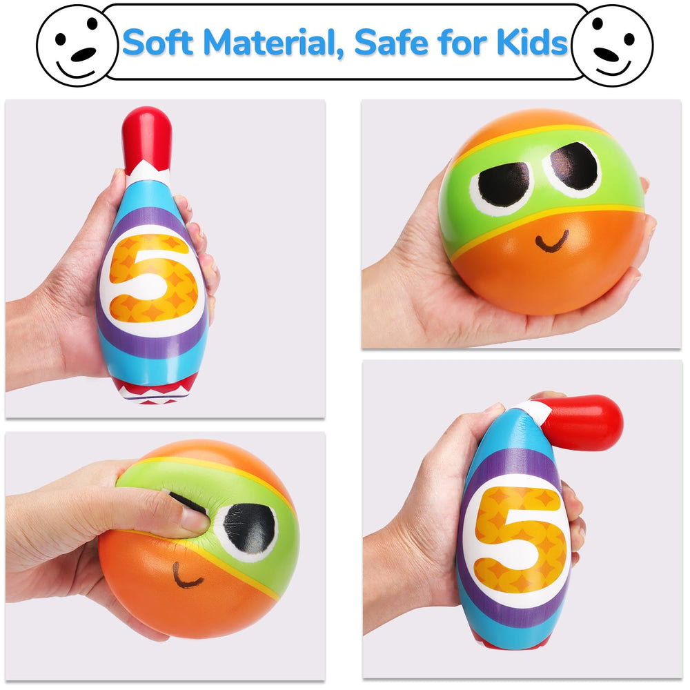 A child enjoys AugToy bowling set during playtime