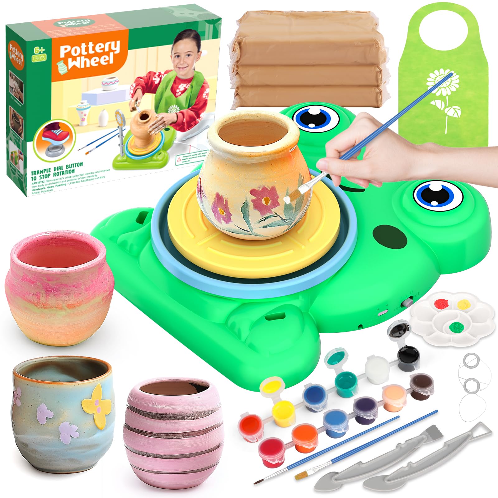Aujazyble frog-shaped pottery wheel for kids—playful, hands-on learning in a centerpiece setup