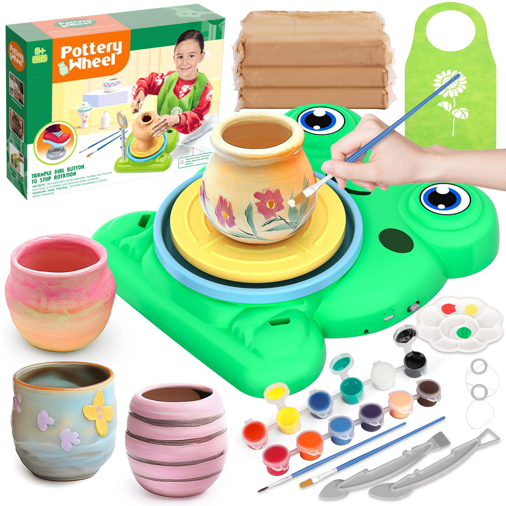 Aujazyble frog-shaped pottery wheel for kids—playful, hands-on learning in a centerpiece setup