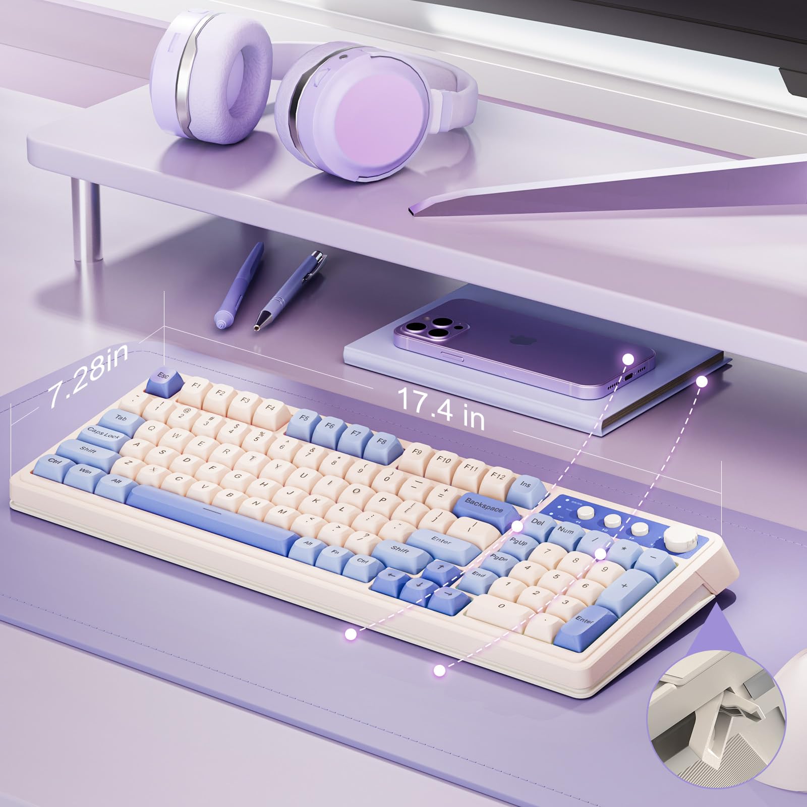 AULA 99-Key Keyboard includes a foldable stand for ergonomic typing.