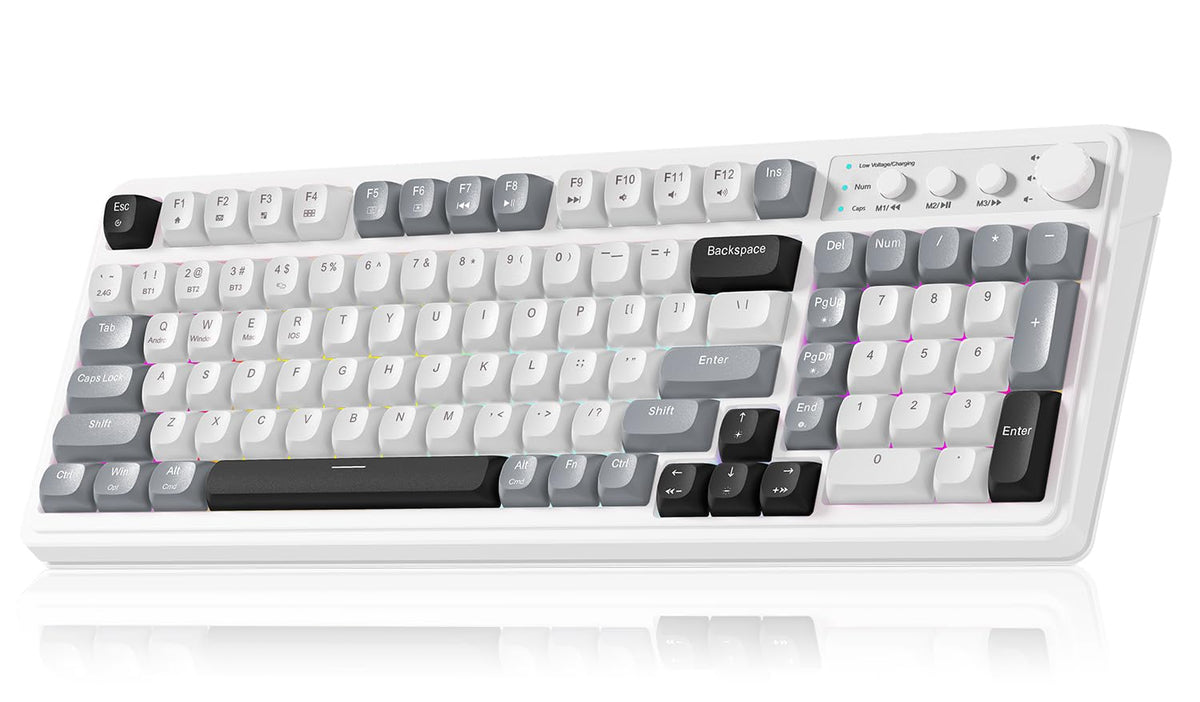 AULA 99 Wireless Keyboard close-up with RGB backlight, highlighting its ergonomic design and compact layout.