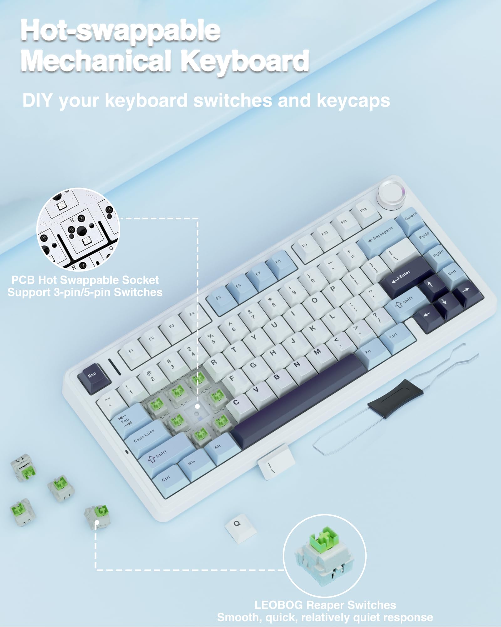 AULA F75 advanced padding and PCB design reduce key wobble and noise.