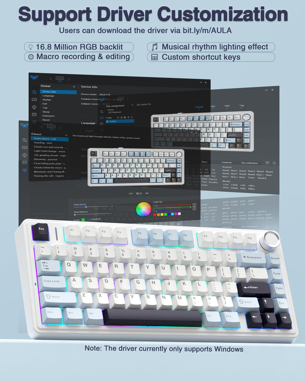 AULA F75 81-key layout preserves essential arrows in a compact form.