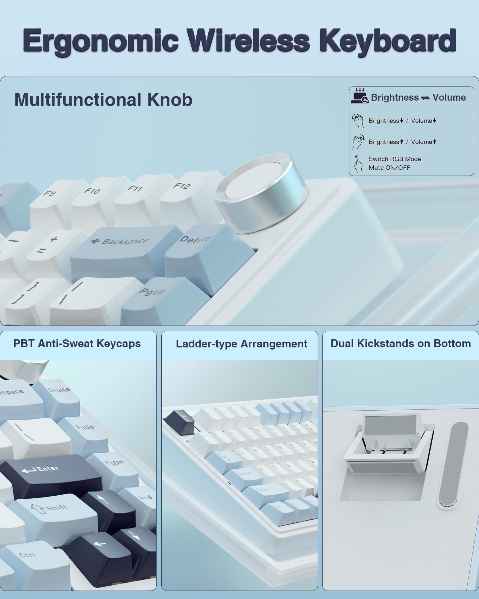 AULA F75 multifunction knob controls lighting and media easily.