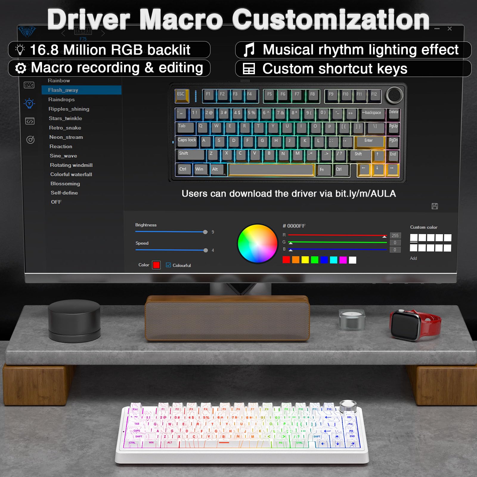 AULA F75 Pro RGB backlight in cream white line design for stylish setups