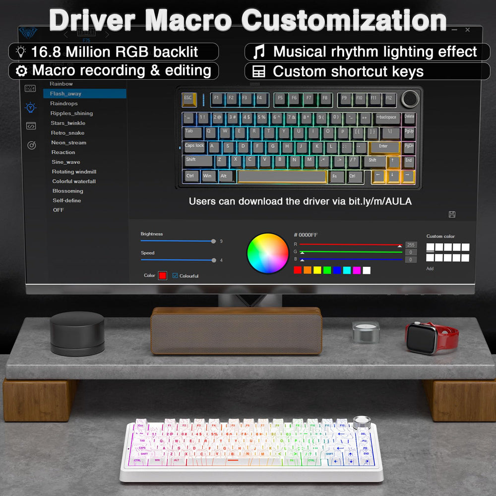 AULA F75 Pro RGB backlight in cream white line design for stylish setups