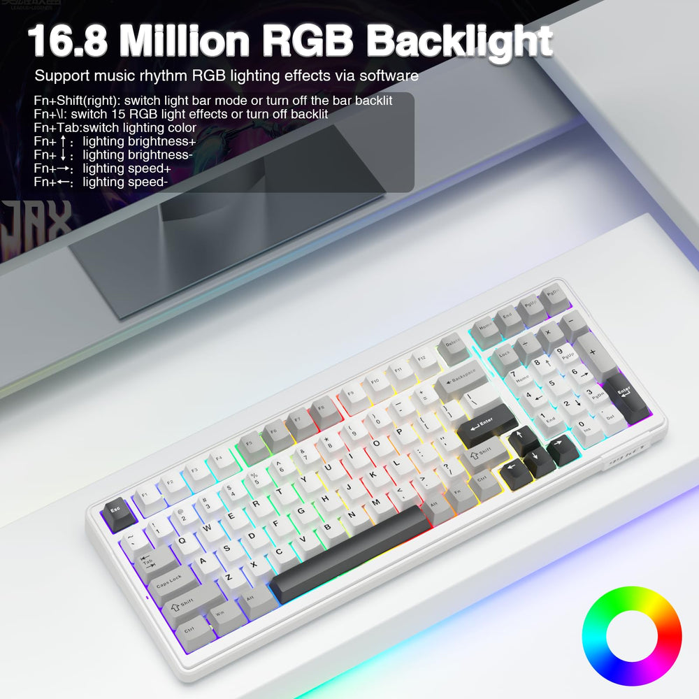 AULA F99 double-shot PBT keycaps stay vibrant under heavy use.
