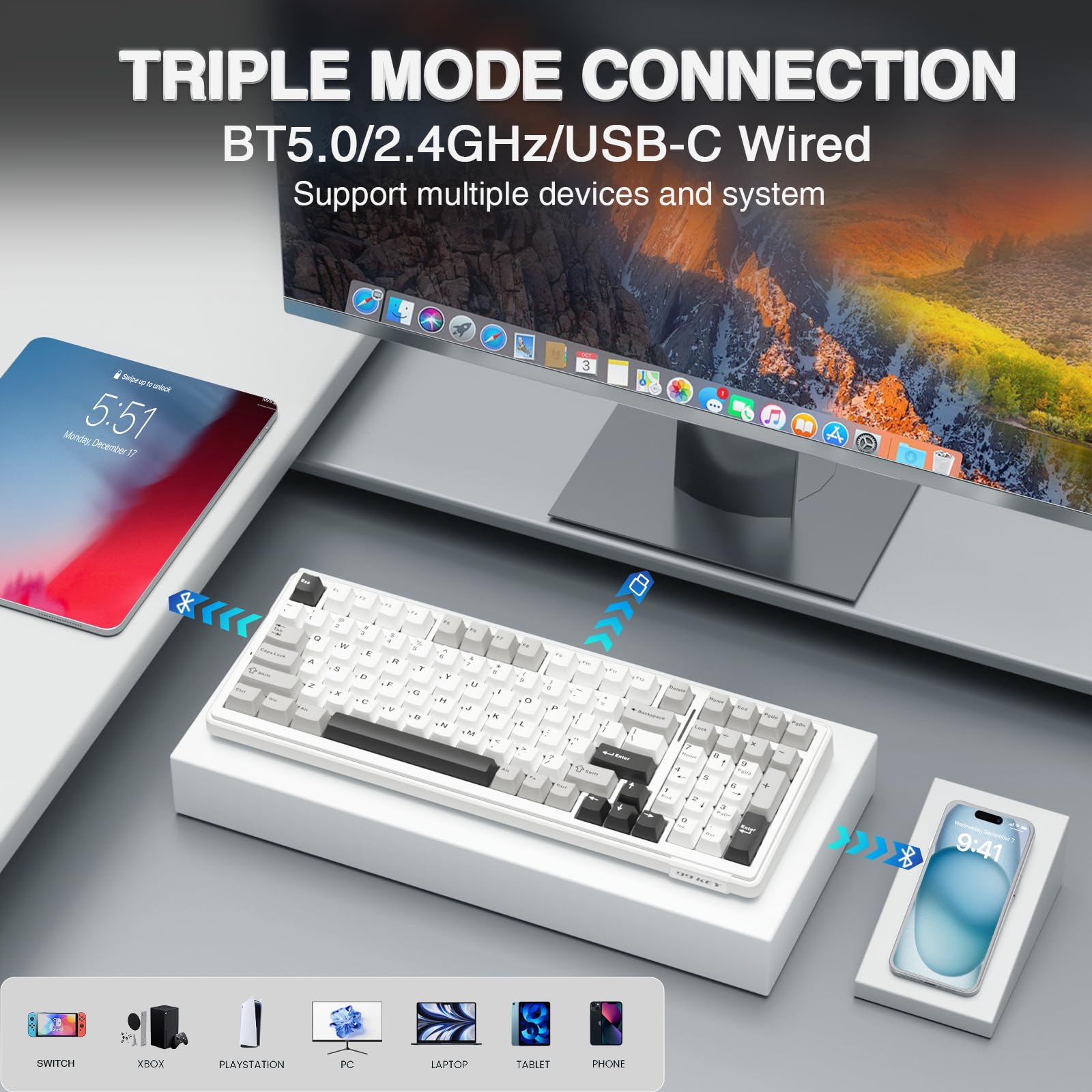 AULA F99 pre-lubed linear switches deliver smooth, fast keystrokes.