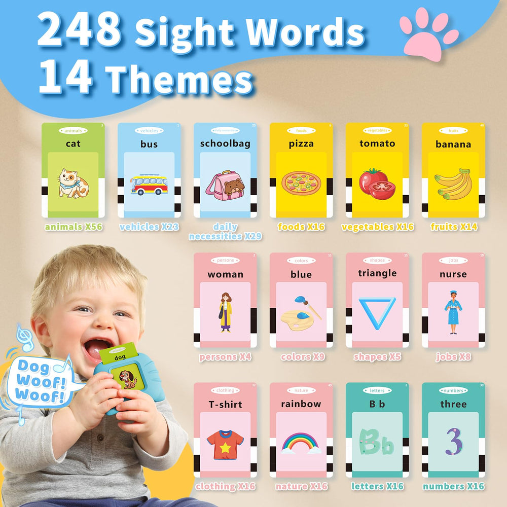 Aullsaty flash cards deliver animal and vehicle sounds to support sensory and language play.