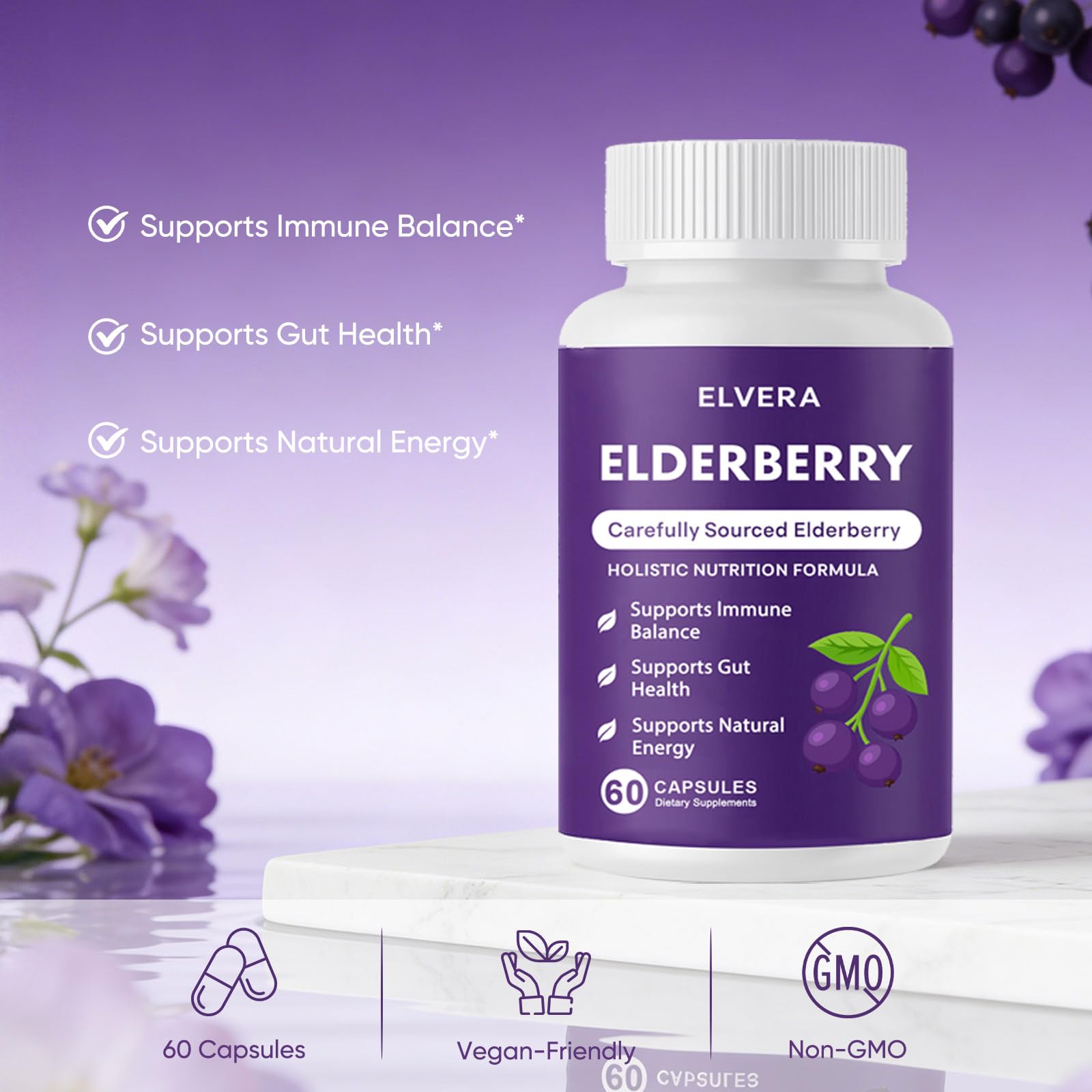 Aultink Elvera elderberry capsules close up highlighting convenient daily wellness