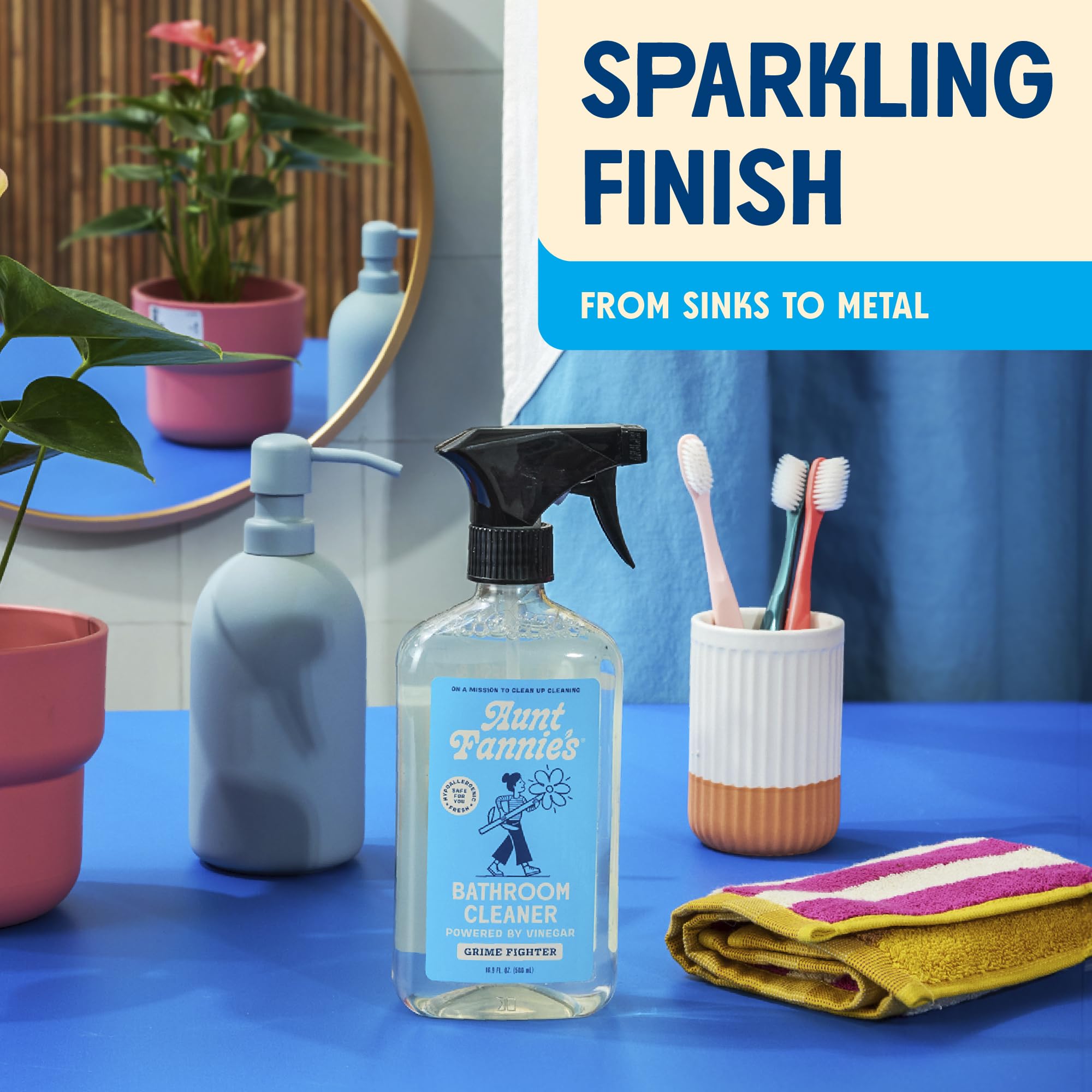 Aunt Fannie's all-purpose bathroom cleaner on toilet surfaces shows odor-neutralizing power with a light scent.
