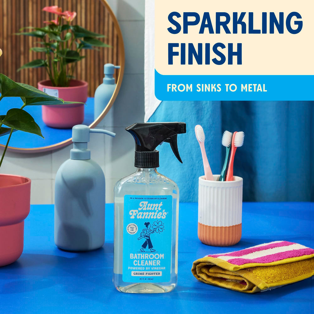 Aunt Fannie's all-purpose bathroom cleaner on toilet surfaces shows odor-neutralizing power with a light scent.
