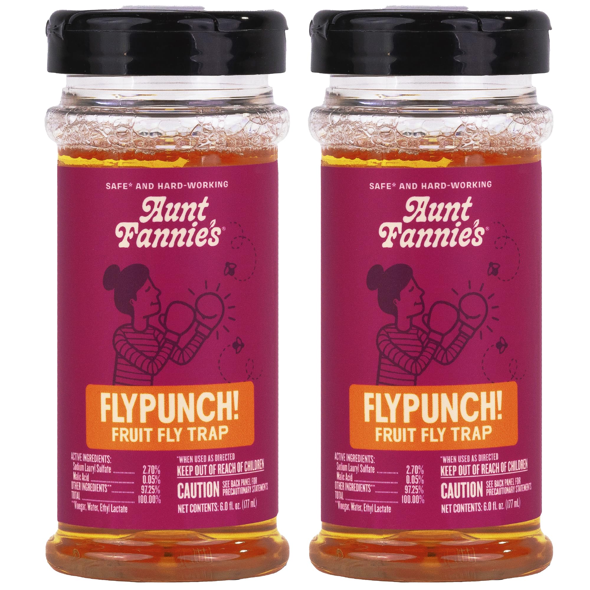 Aunt Fannie's FlyPunch bottle with flip-top open for immediate use to trap fruit flies