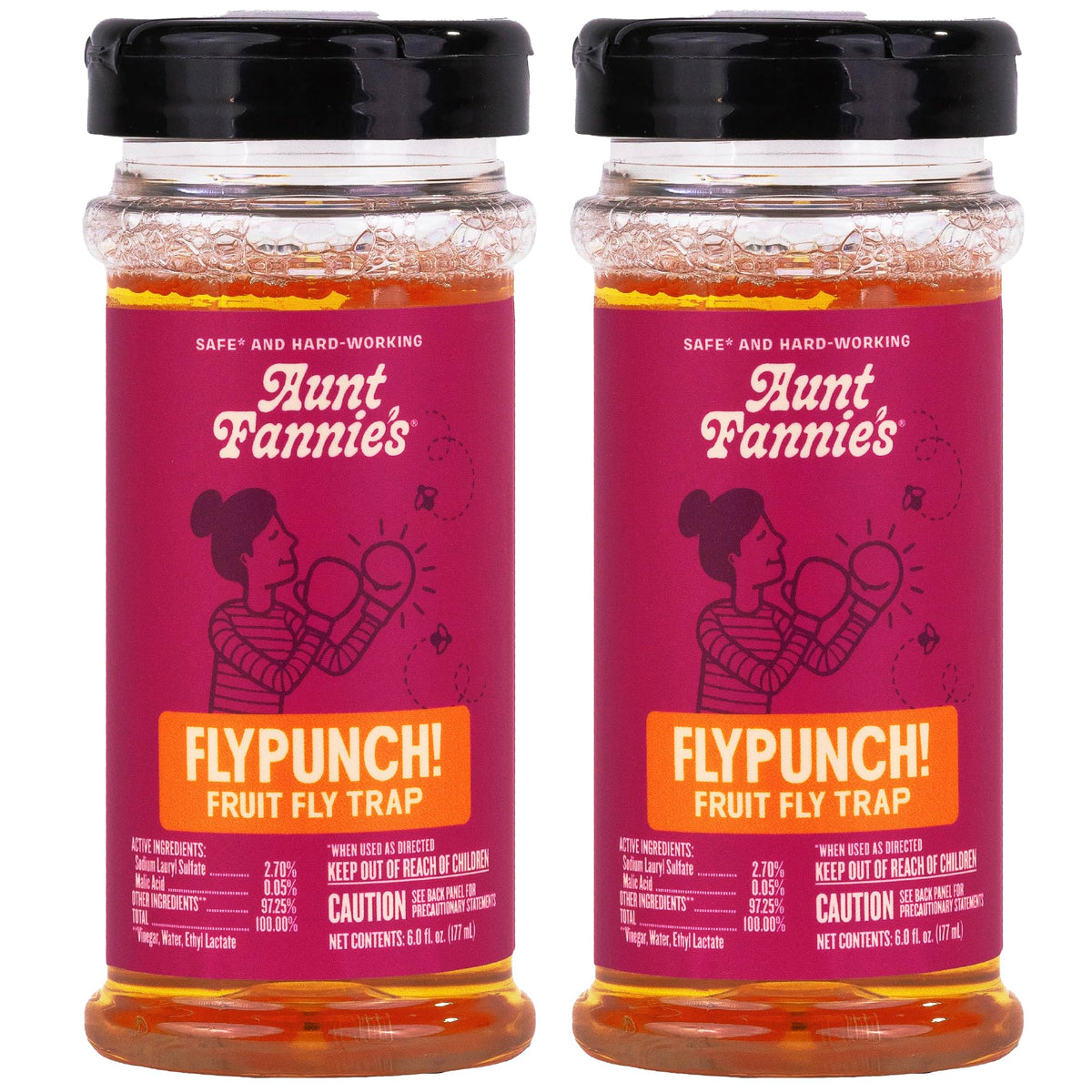 Aunt Fannie's FlyPunch bottle with flip-top open for immediate use to trap fruit flies