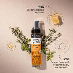 Aunt Jackie’s Biotin + Honey formula label emphasizing strength and shine benefits