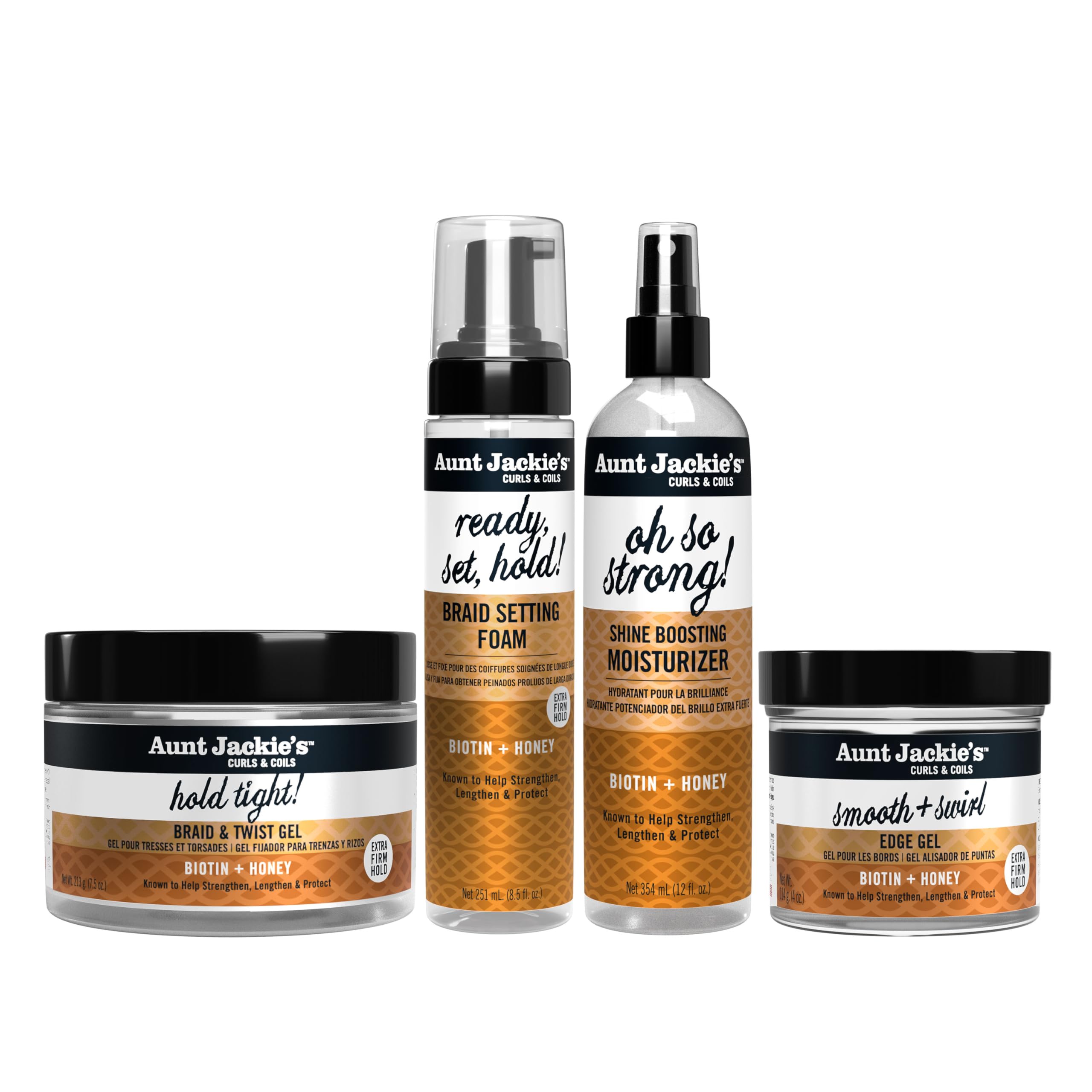 Aunt Jackie’s braid twist collection close-up highlighting product packaging