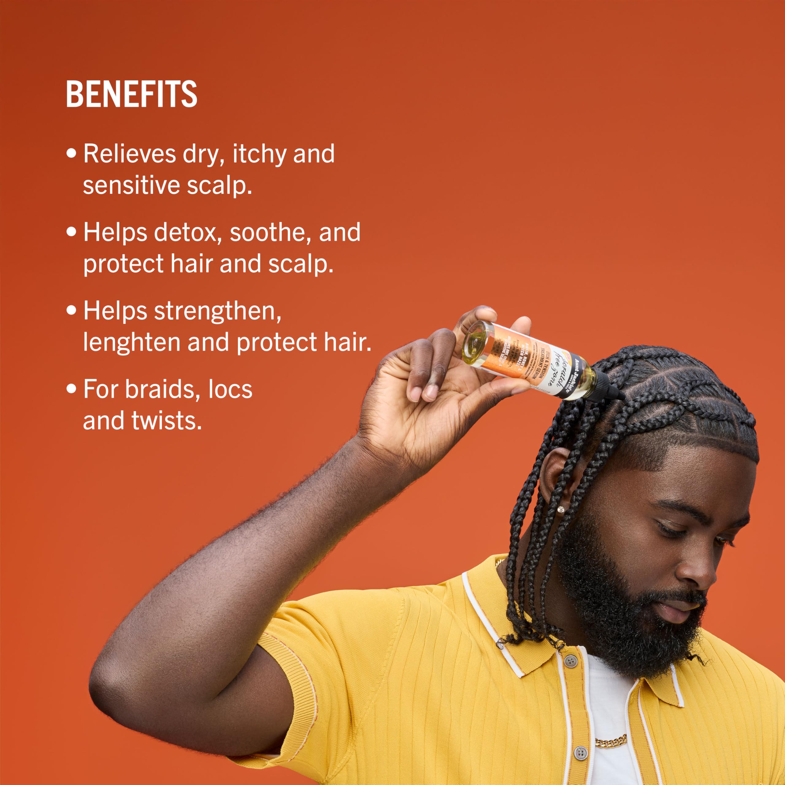 Aunt Jackie's Braid + Twist Serum label closeup highlights Witch Hazel and Biotin