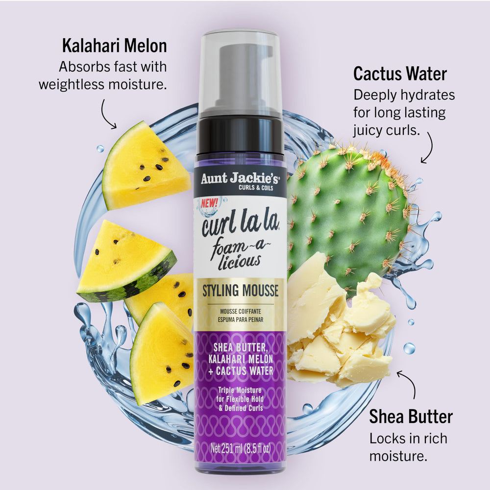 Close-up of dispensing Curl La La Foam-a-licious mousse for styling