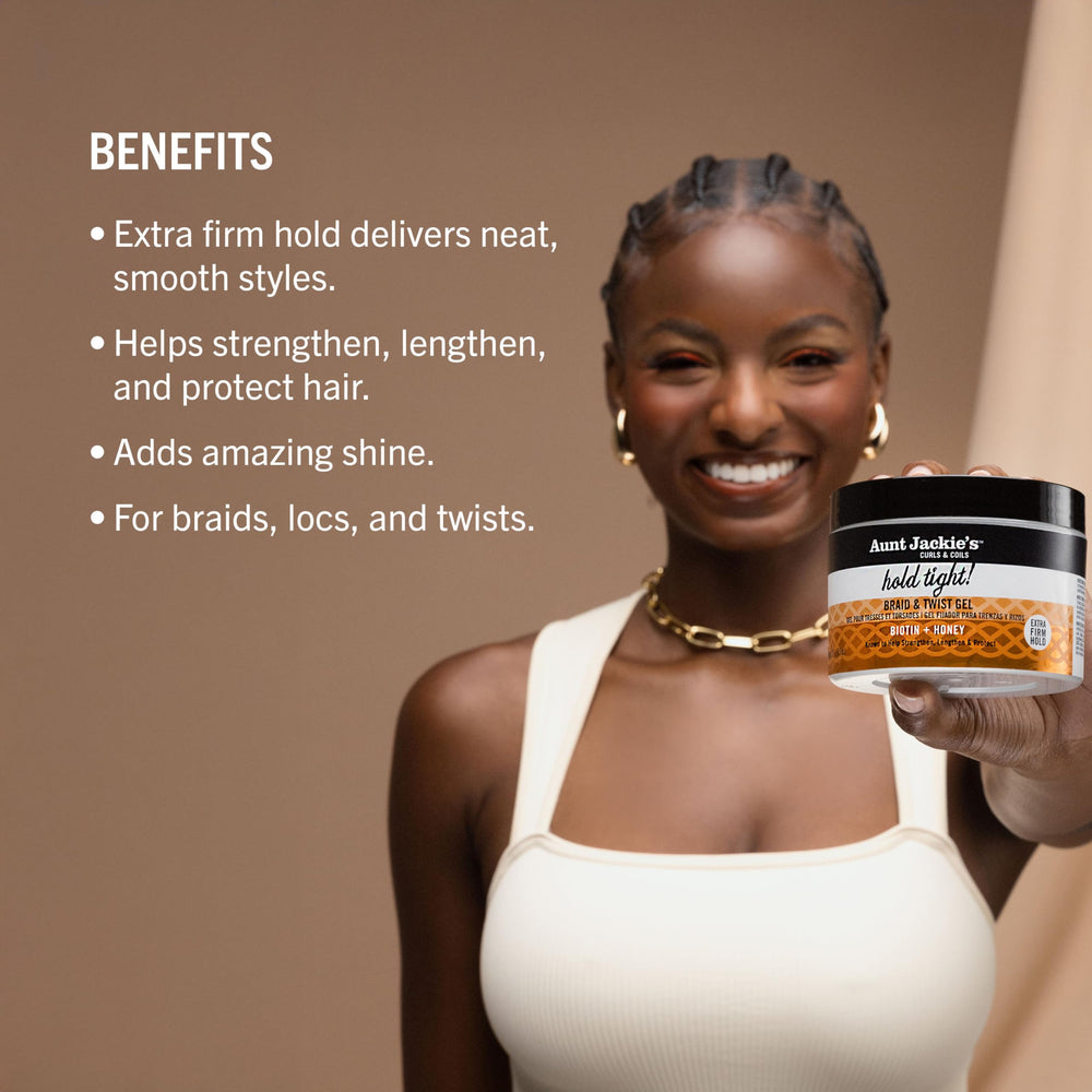 Aunt Jackie's Hold Tight gel used to create sleek, defined braids.