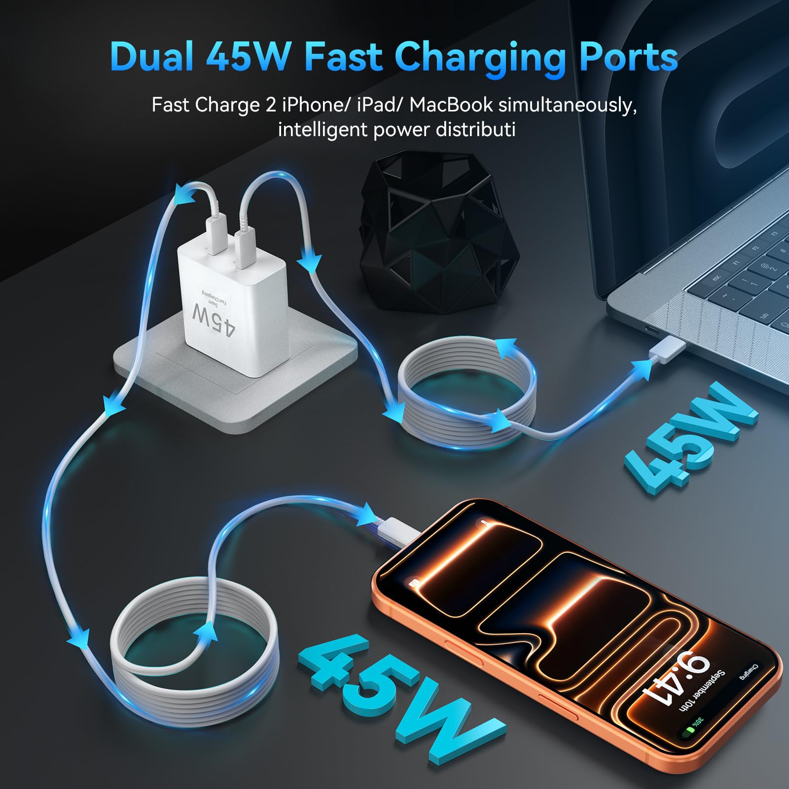 Auorld 10-foot USB-C cable included for flexible home or office charging