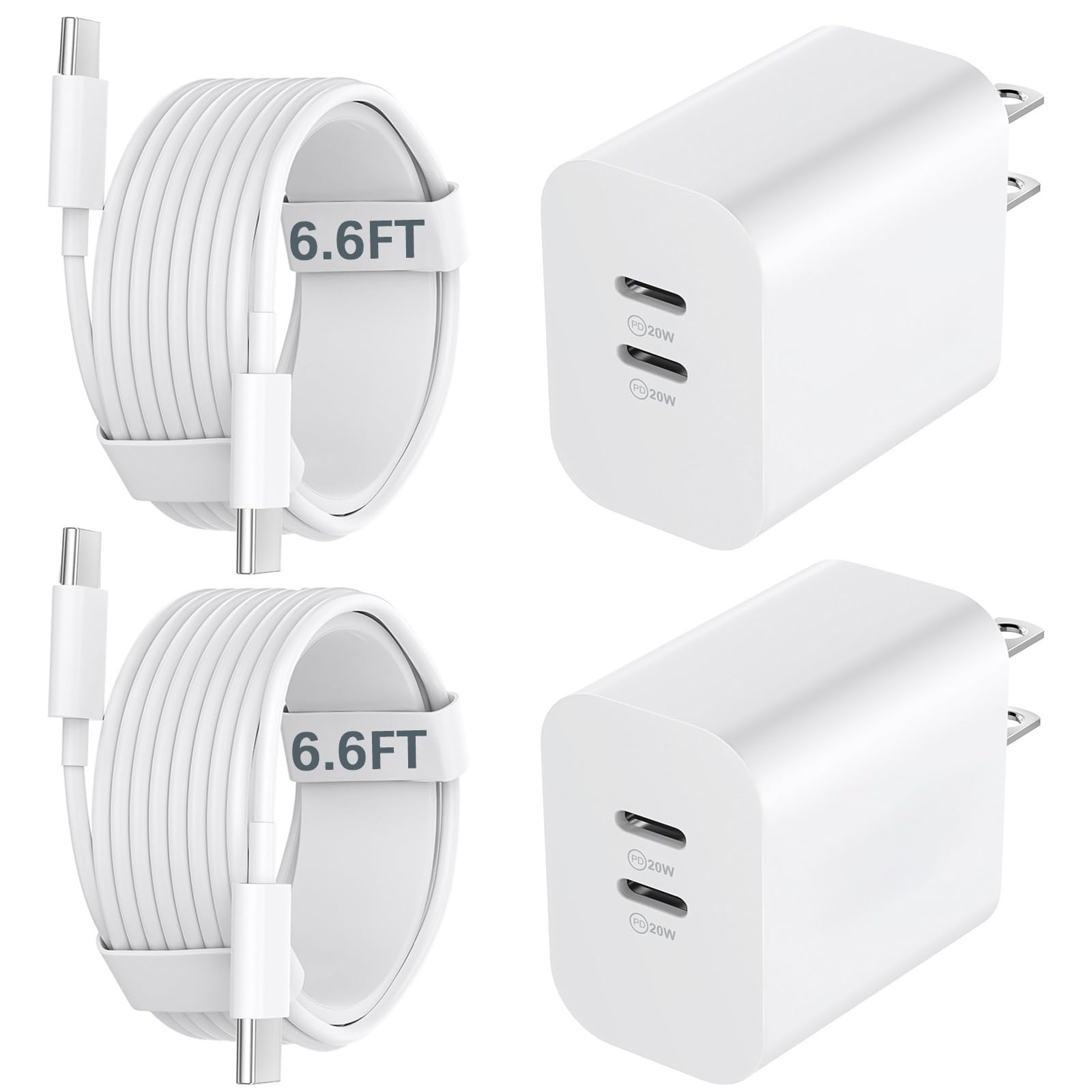 Auorld 20W dual-port charger block with USB-C for fast, simultaneous charging.