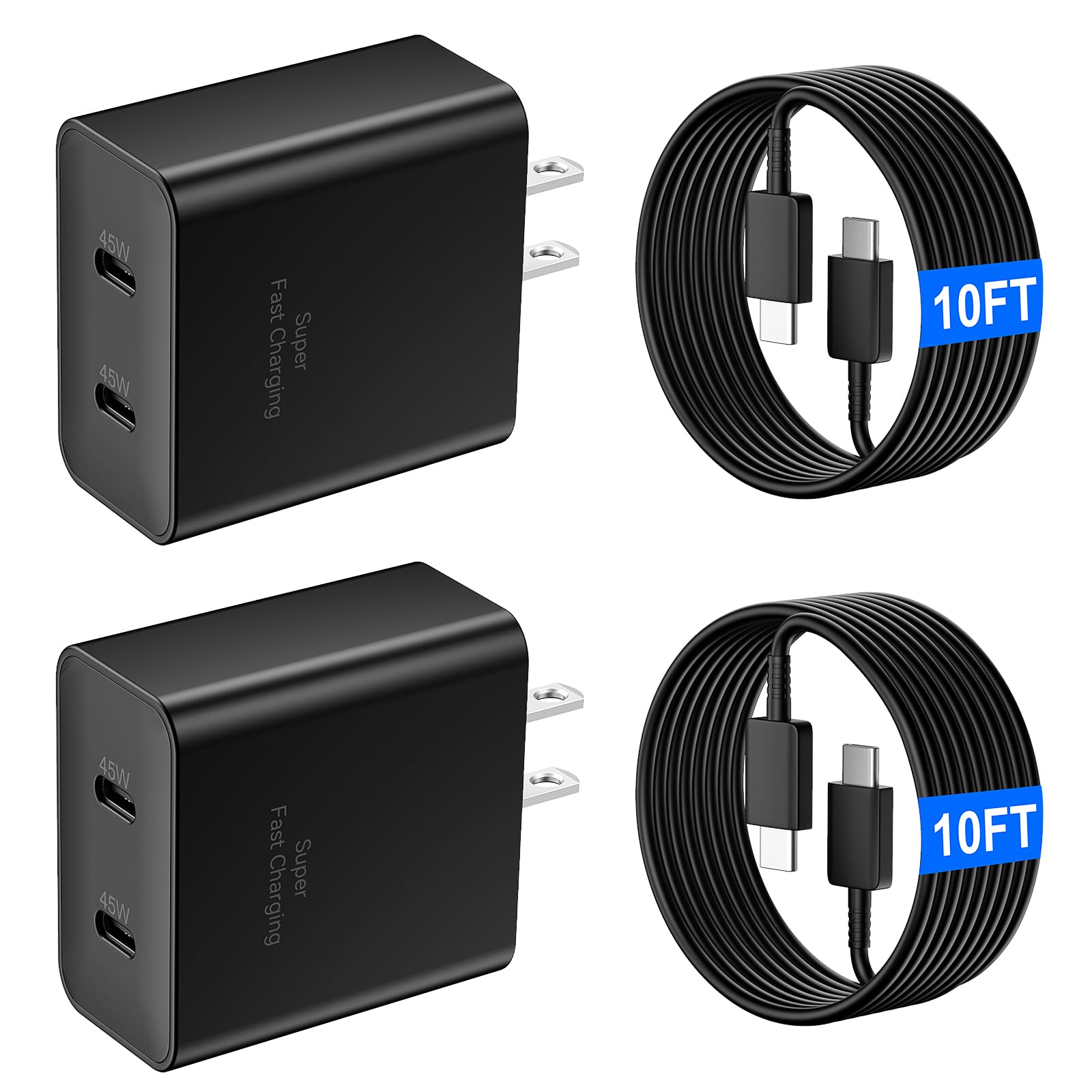Auorld 45W dual-port USB-C charger front view powering two devices