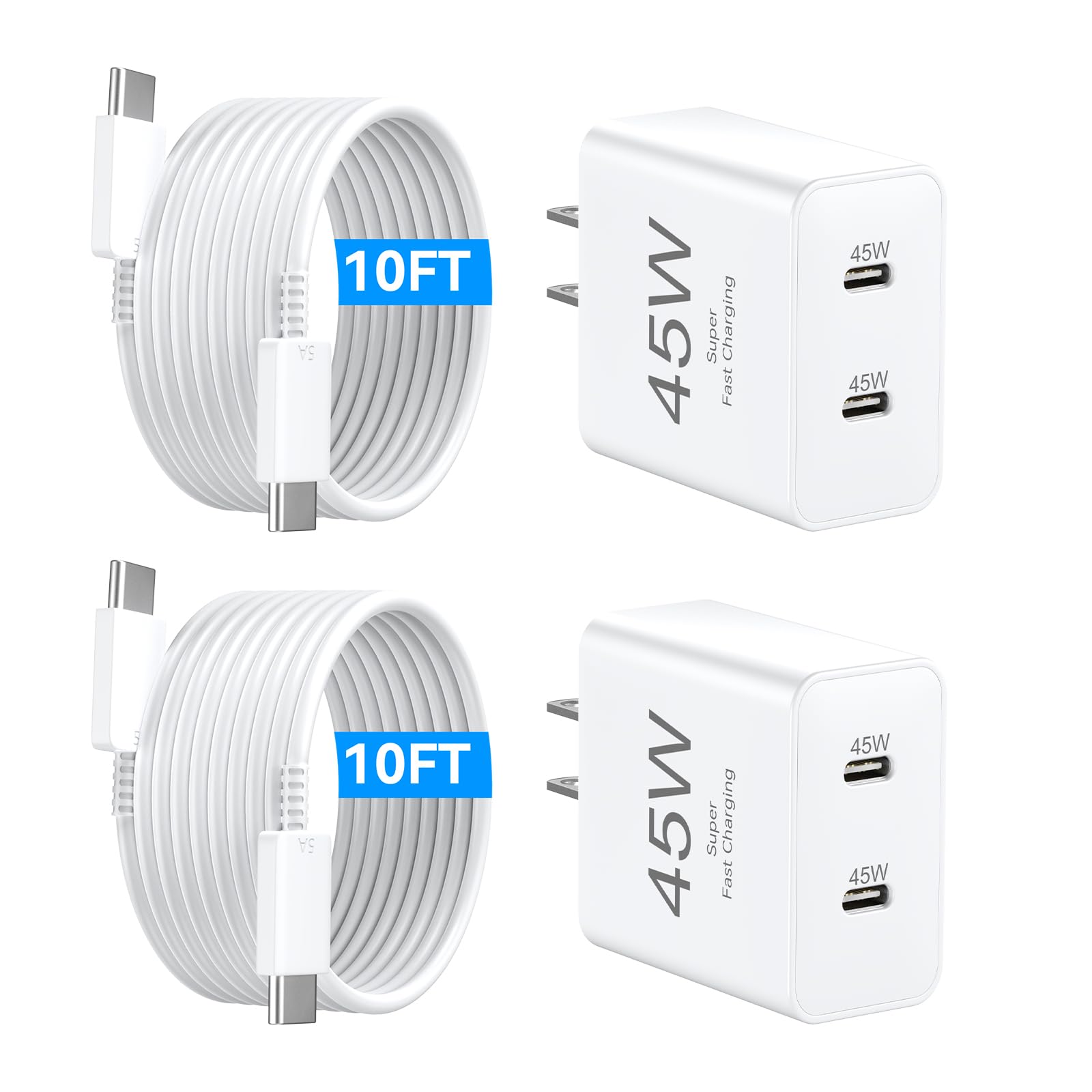 Auorld 45W USB-C dual charger front view for fast dual-device charging