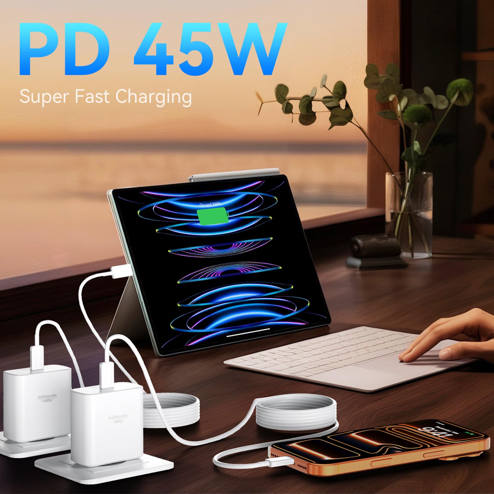 Auorld bundle includes two chargers and two 10ft cables.