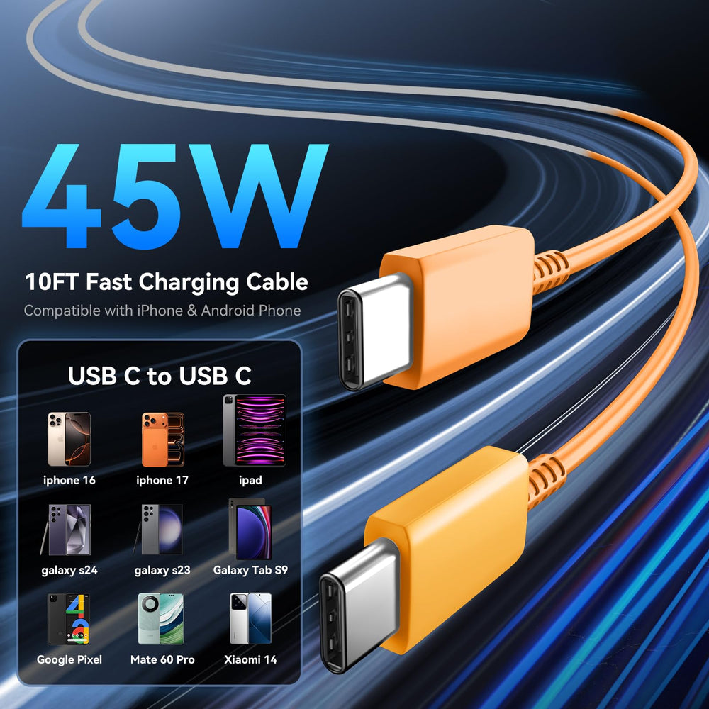 Auorld two-pack 10ft cables suit desk or bedside charging setups