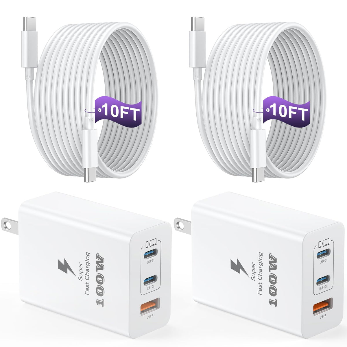 Auorld 3-port USB C charger block delivers 100W total for charging multiple devices.