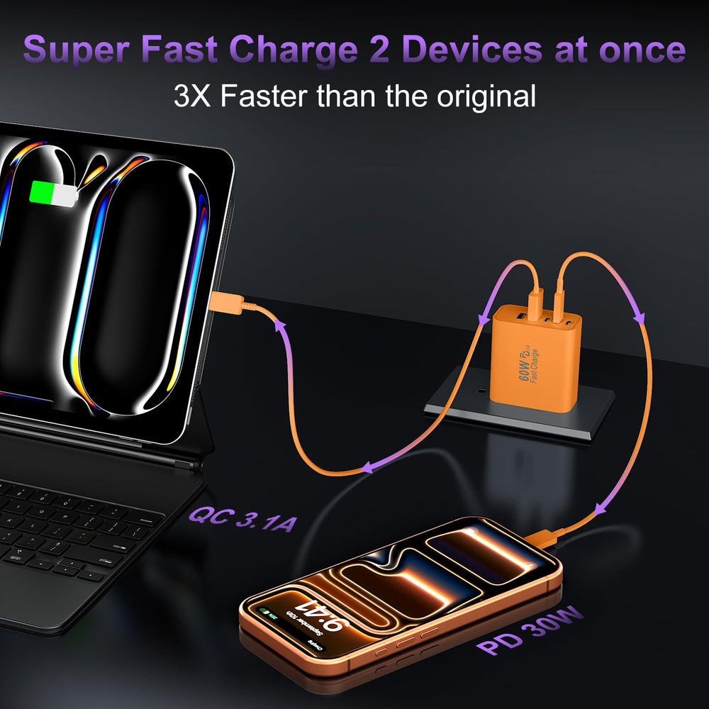 Auorld USB-C ports in action charging phone and tablet together