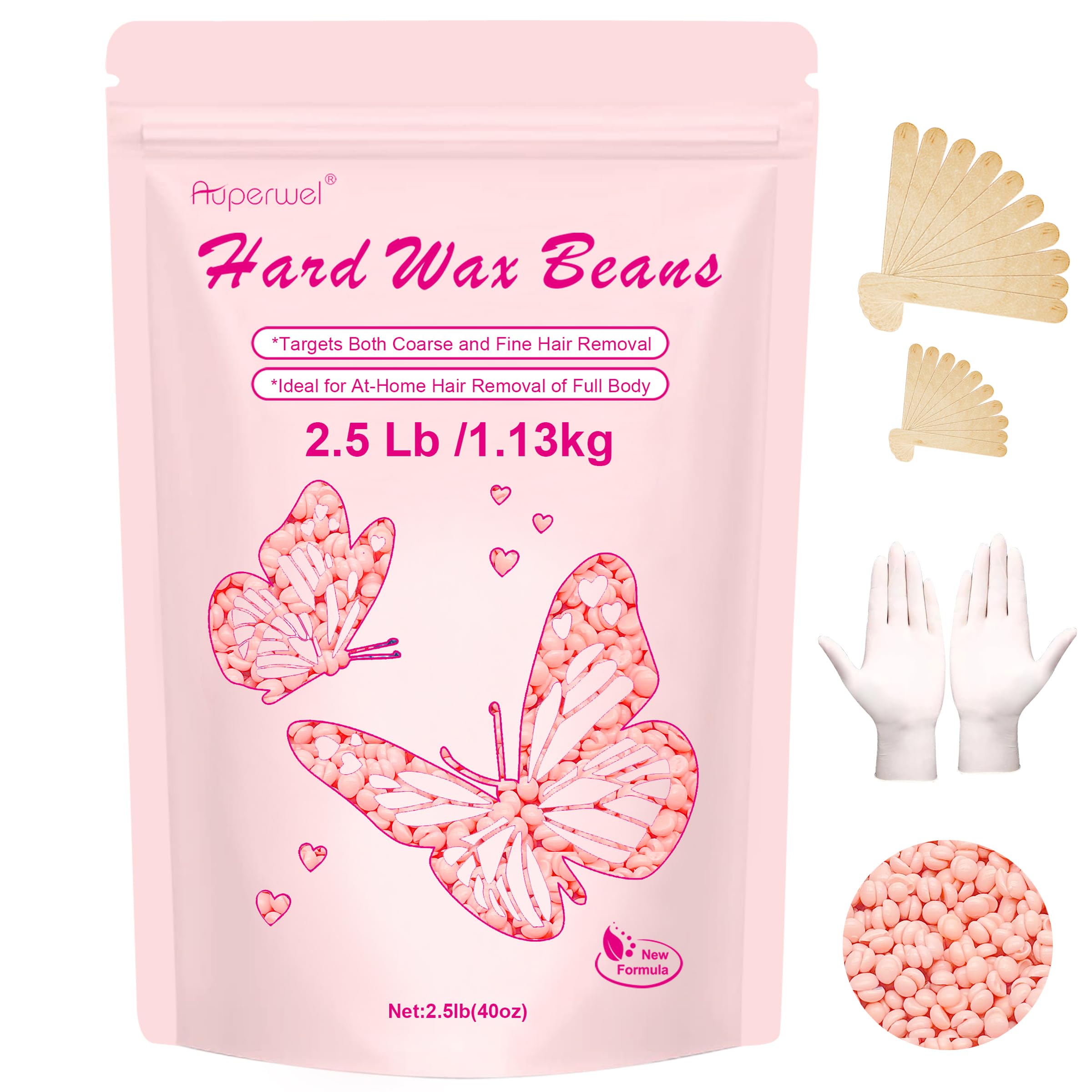Auperwel rose wax beads jar for easy at-home waxing with smooth results