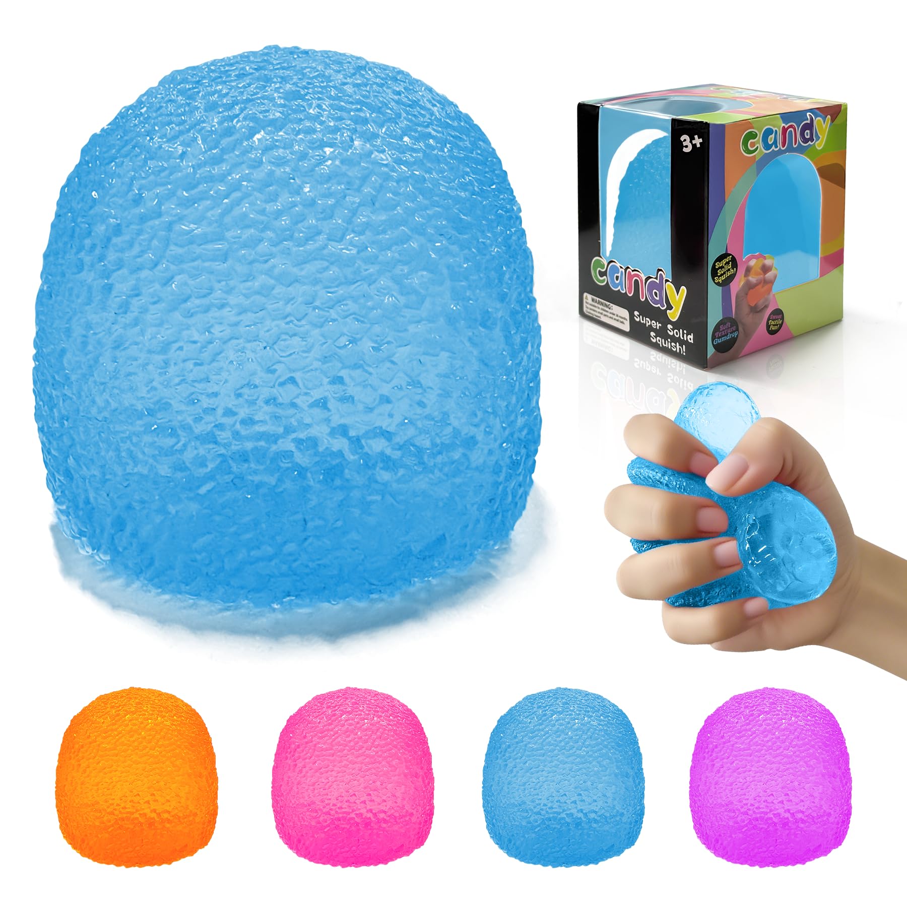 AuraGlaze Squishy Fidget Blue in hand for tactile stress relief.