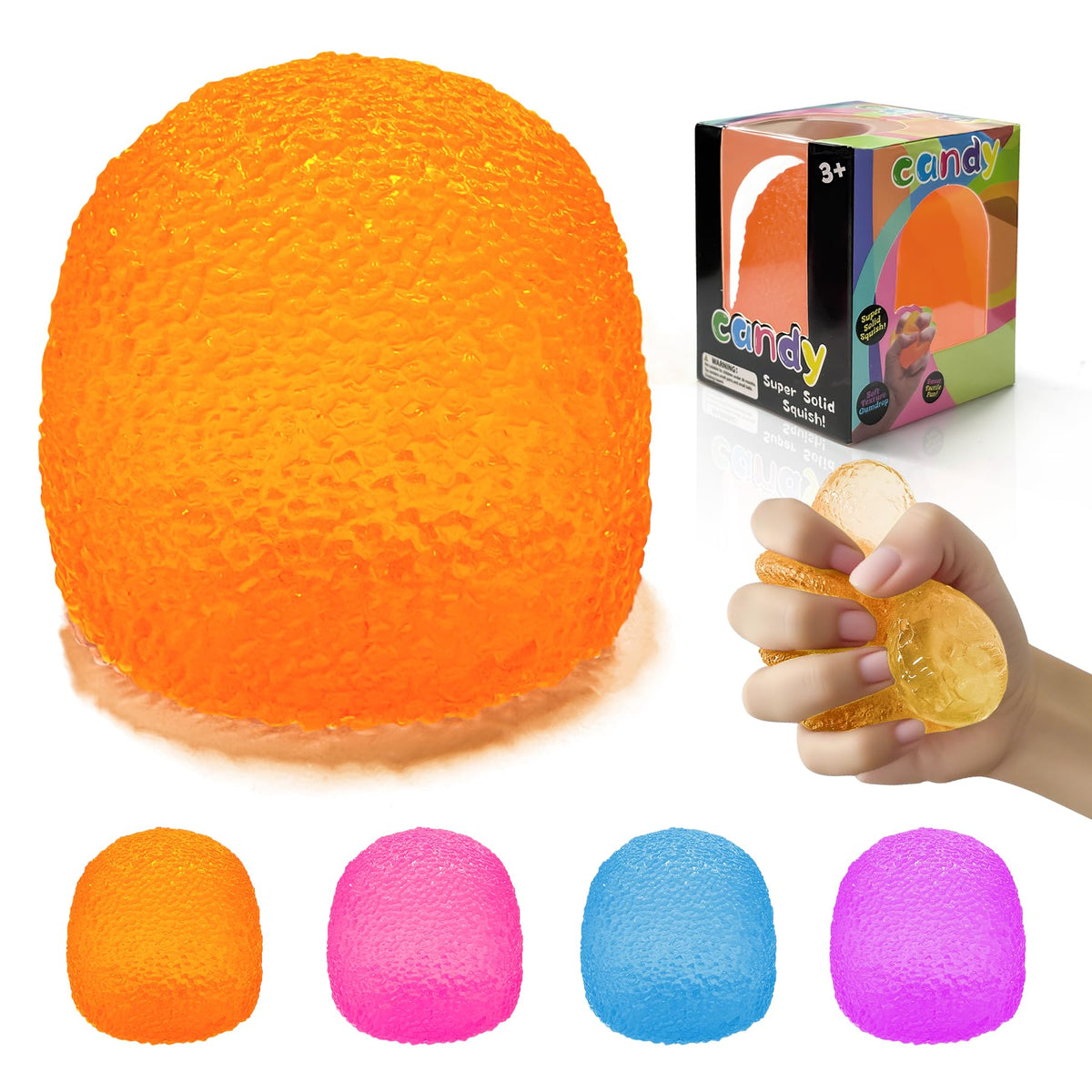 AuraGlaze Squishy Fidget blue ball in hand for stress relief and focus.
