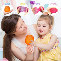 AuraGlaze Squishy Fidget orange ball in hand for tactile satisfaction and calm.