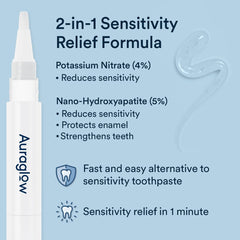 AURAGLOW potassium nitrate formula in serum pen shows 4% strength for sensitivity focus.