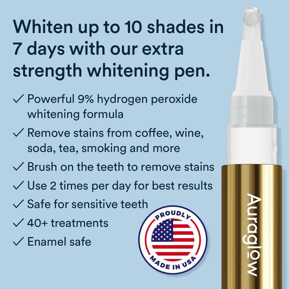 Auraglow compact design demonstrates quick 60 second whitening action after application