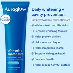 Auraglow toothpaste foam on brush demonstrating gentle daily whitening.