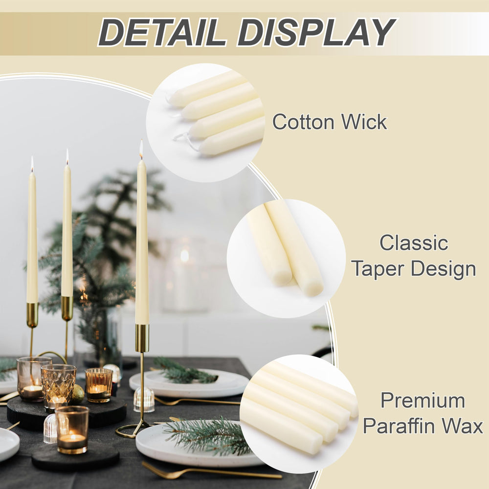 Auralome dripless taper candle demonstrating mess-free dining and stable flame.