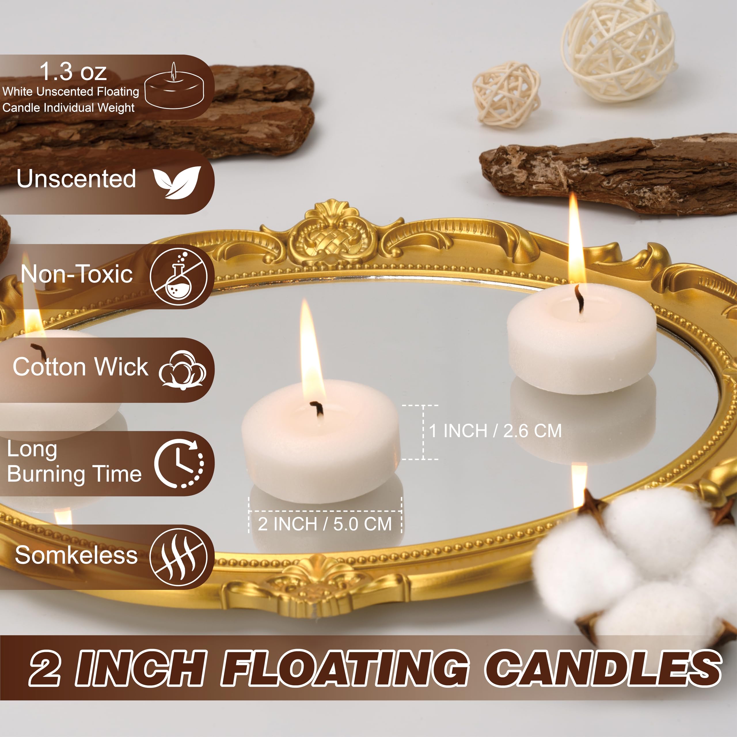 Auralome 2-inch white floating candle in a 12-pack for elegant table decor.