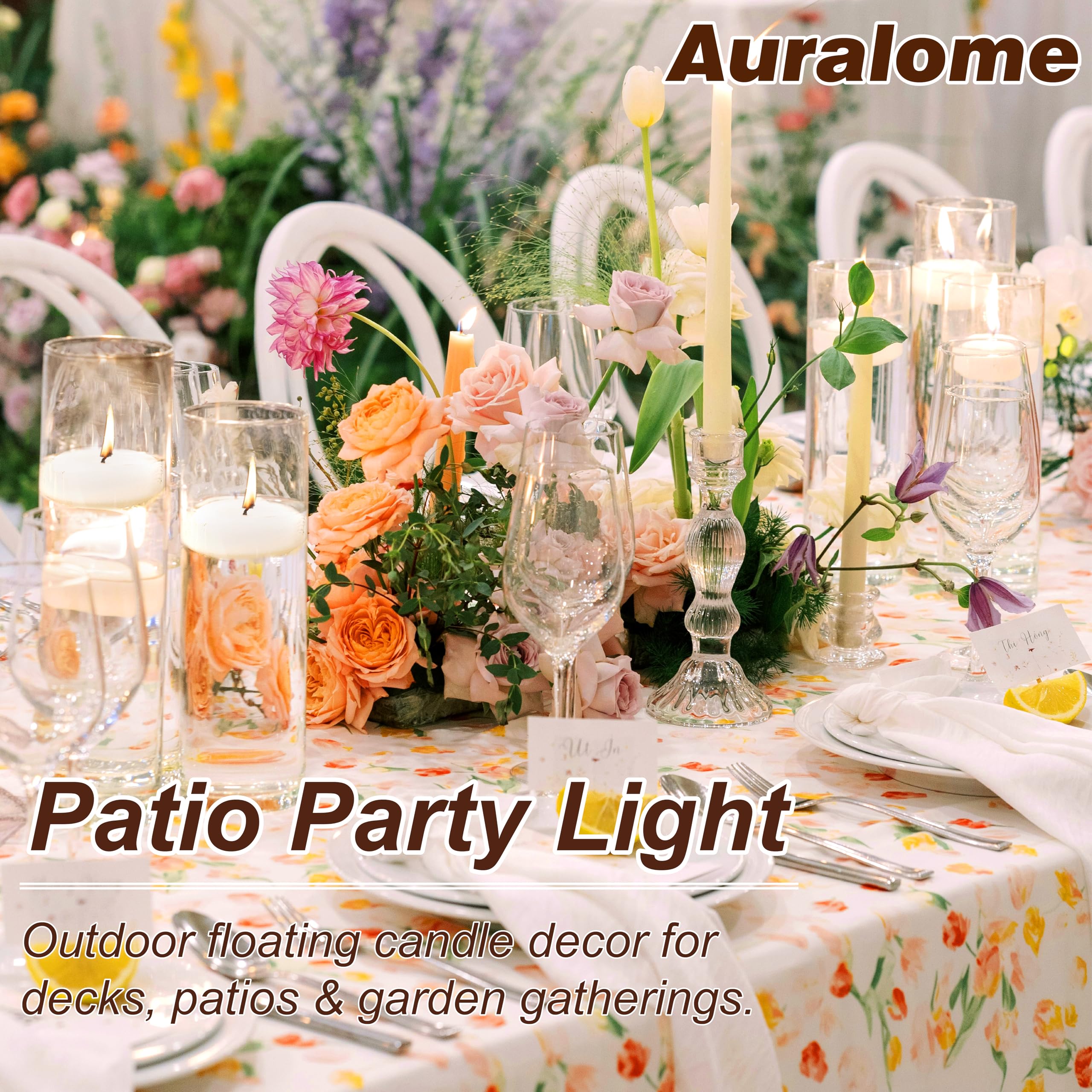 Auralome pool-party lighting with water-floating candles for festive ambiance.