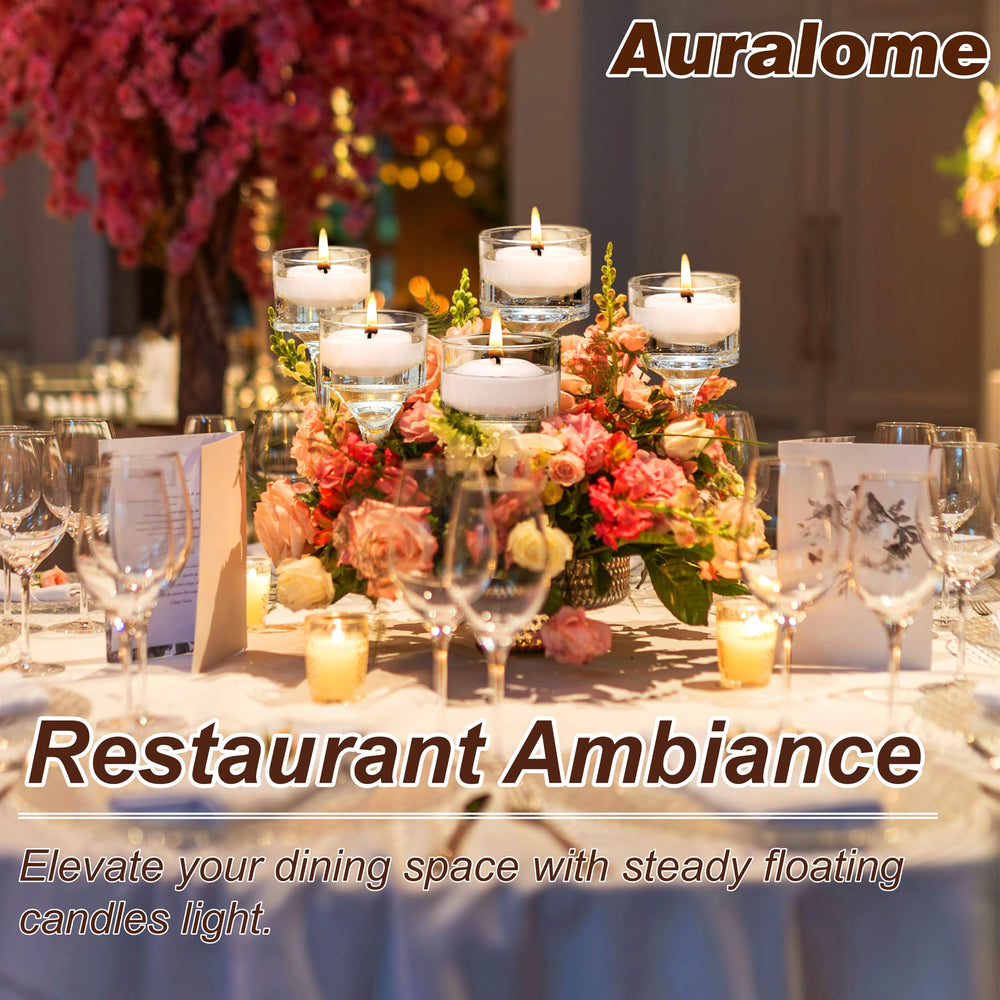 Auralome spa decor uses unscented floating candles for soothing lighting.