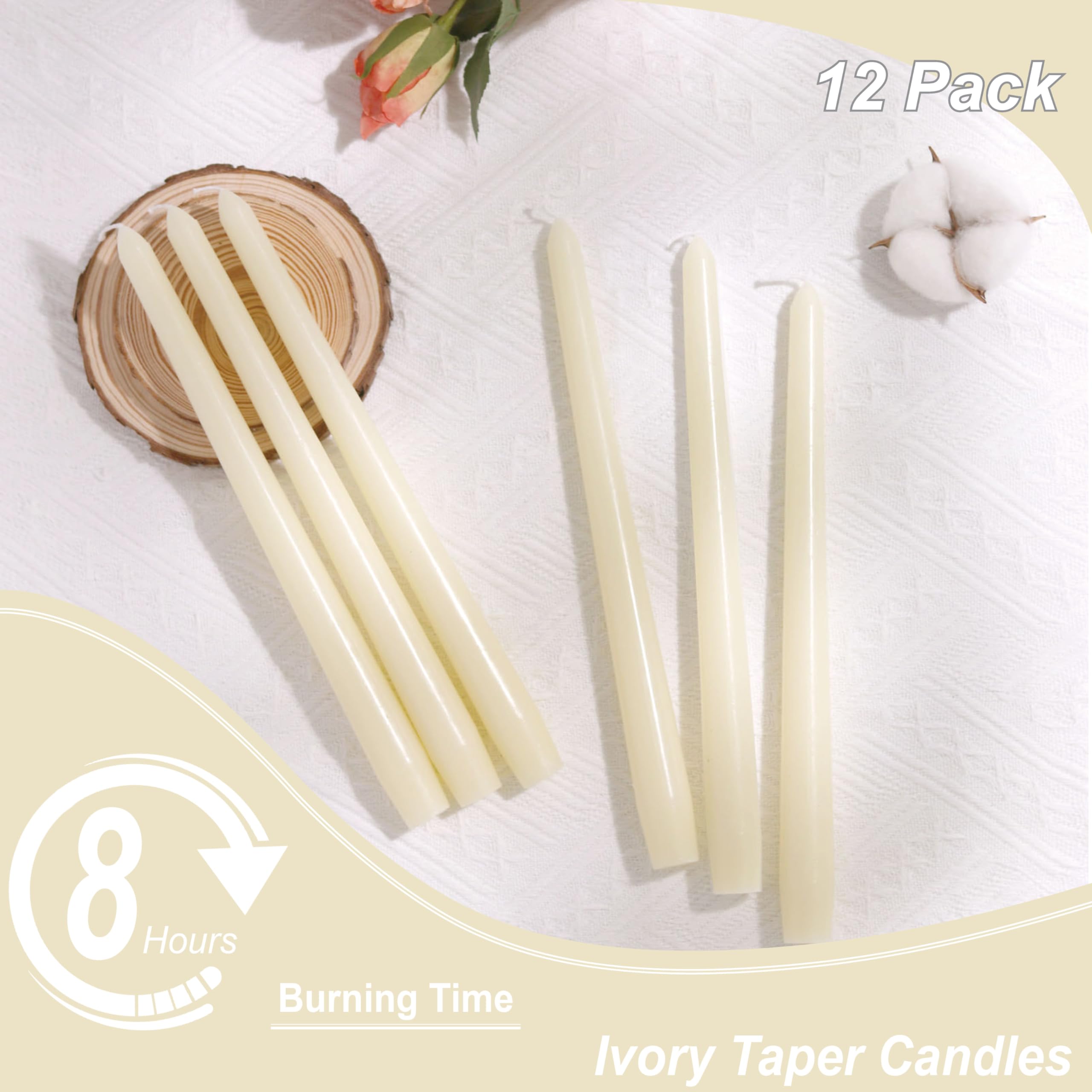 Auralome long-burning 10-inch candle ideal for dinner service and events.