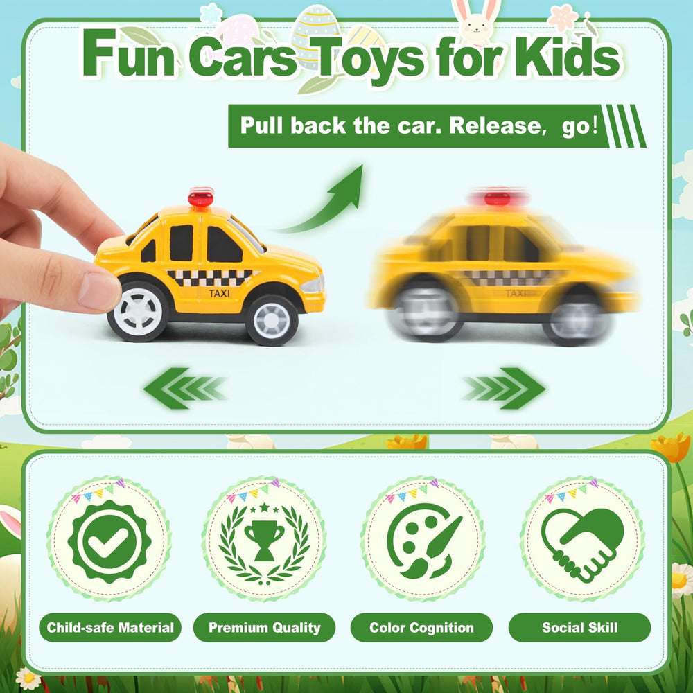 Assorted AuroTops die-cast car toys offered with the eggs