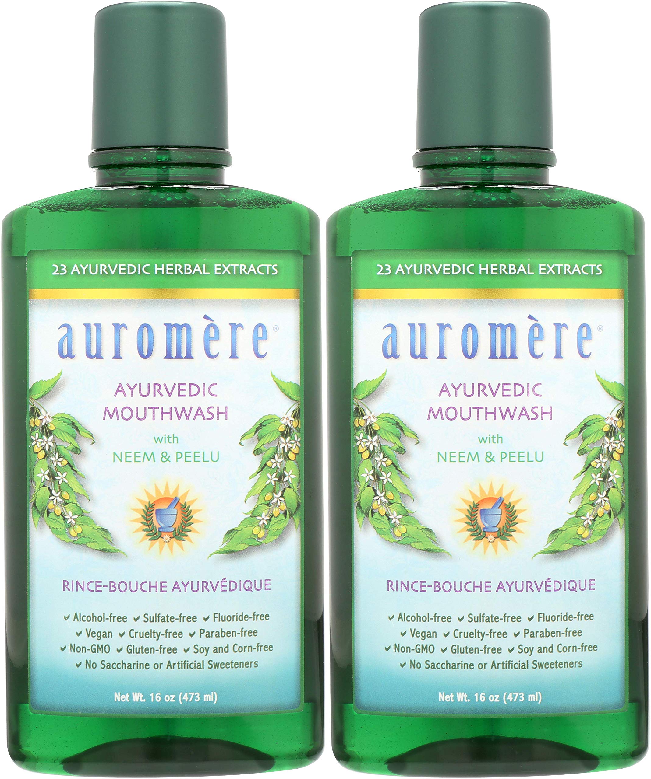 Auromere mouthwash bottle-pour for long-lasting freshness.