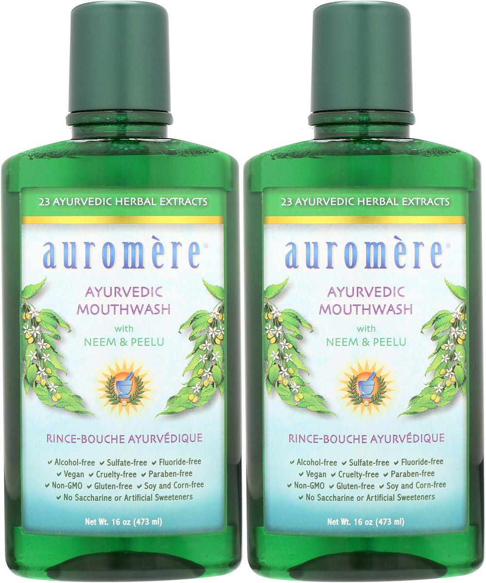Auromere mouthwash bottle-pour for long-lasting freshness.