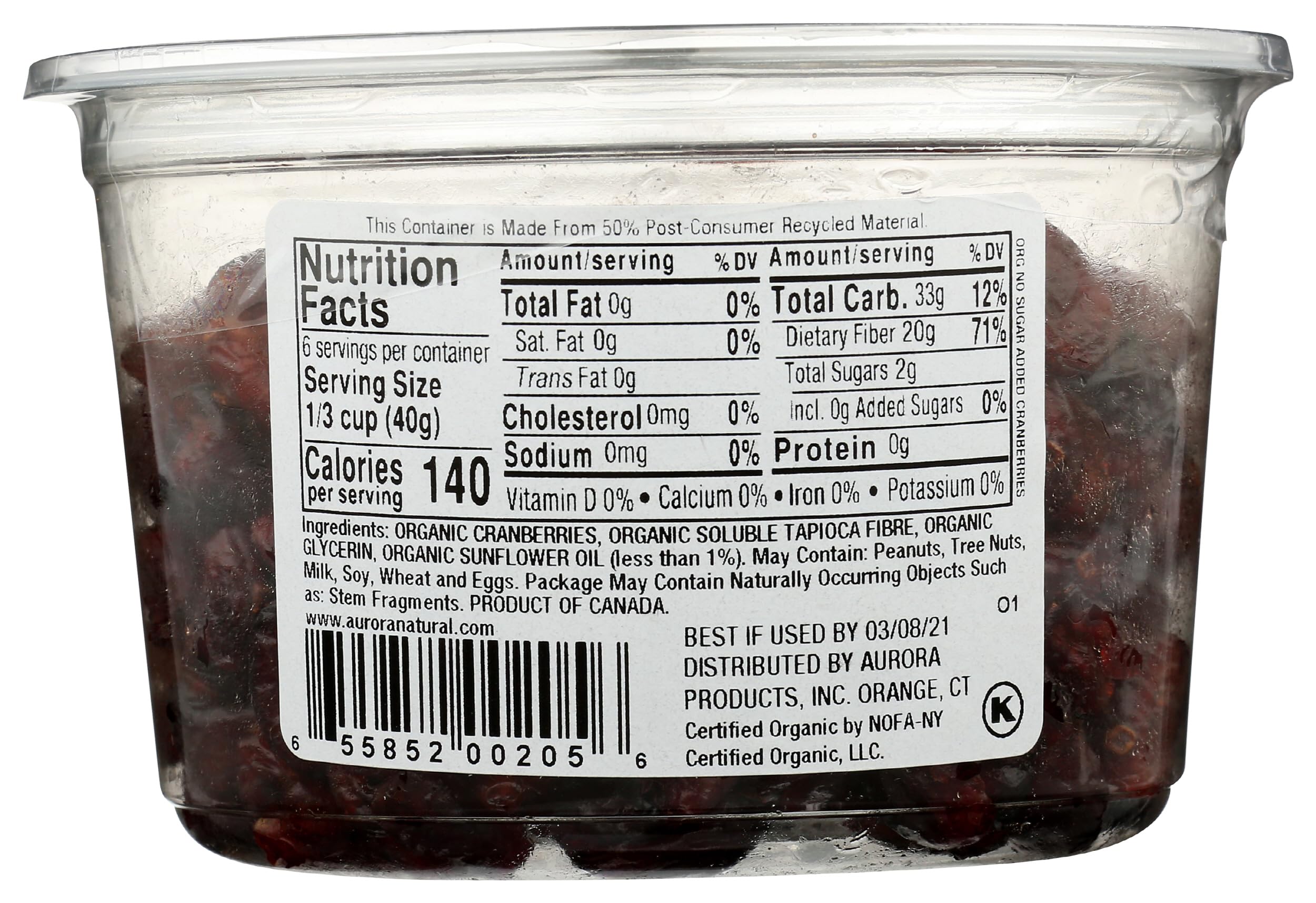 Aurora Organic Dried Cranberries close-up reveals glossy berries