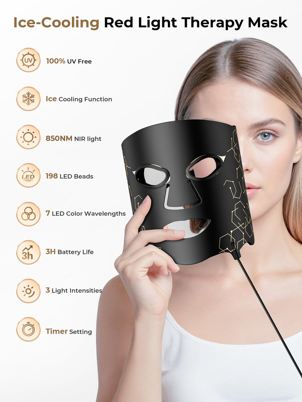 Adjustable brightness on the Aurphany LED mask for personalized light therapy.