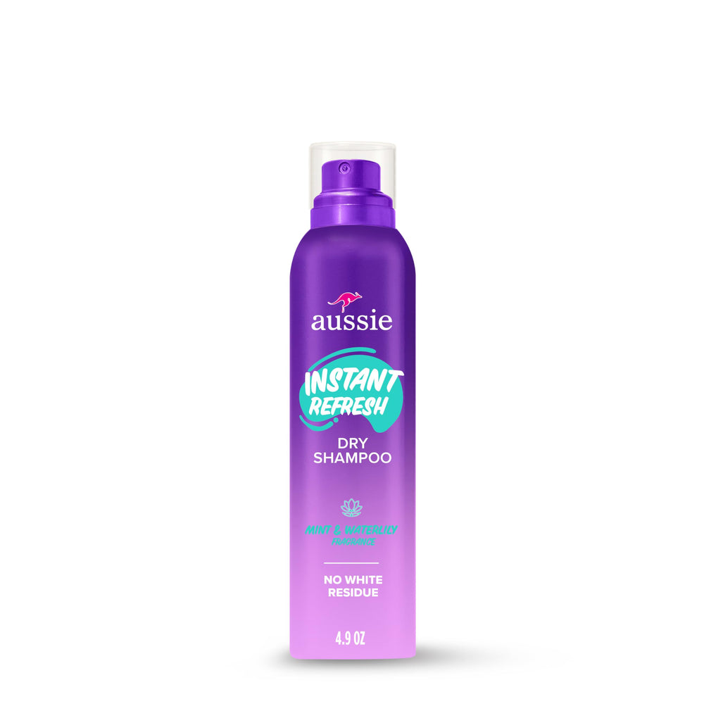 Aussie Instant Refresh dry shampoo bottle front for instant refresh without white residue.