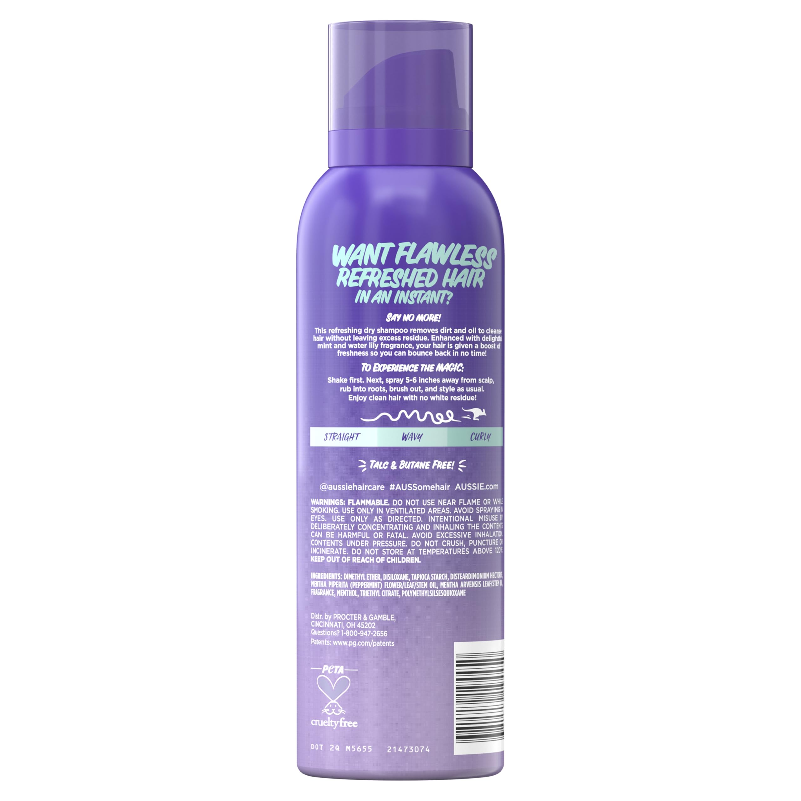 Aussie Instant Refresh transforming dirty hair to clean with instant boost.